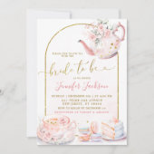 Rosa Blumenbräune zum Brautparty Tee Party Einladung (Vorderseite)