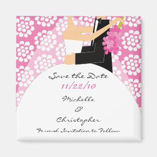 Rosa Blumenbraut-u. Bräutigam-Save the Date Magne Magnet
