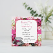 Rosa BlumenBrautparty-Tee-Party Einladung (Stehend Vorderseite)
