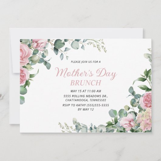 Rosa Blumenbrunch Einladung (Vorderseite)