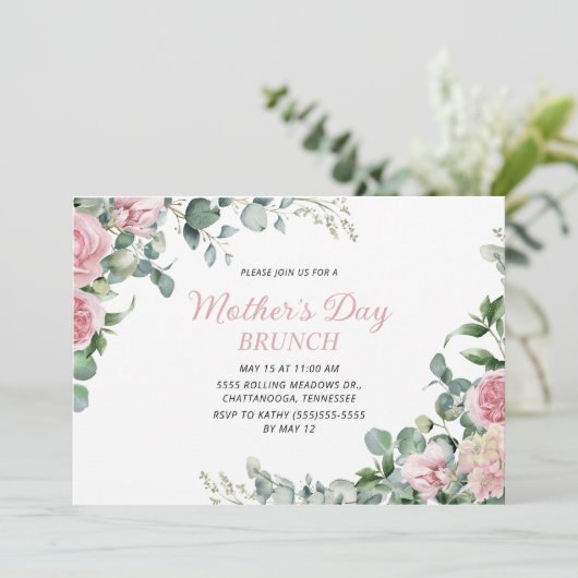 Rosa Blumenbrunch Einladung (Stehend Vorderseite)