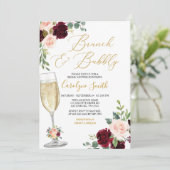 Rosa Blumenbrunch und Brautparty Einladung (Stehend Vorderseite)