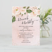 Rosa Blumenbrunch und Brautparty Einladung (Stehend Vorderseite)