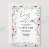 Rosa Blumenbrunch und Bubbly-Brautparty Einladung (Vorderseite)