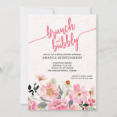 Rosa Blumenbrunch und Bubbly-Brautparty Einladung (Vorderseite)