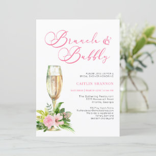 Rosa Blumenbrunch und Bubbly Brautparty Invita Einladung
