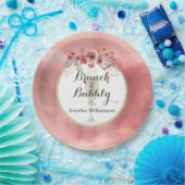 Rosa BlumenBrunch und sprudelnder Polterabend Pappteller (Party)