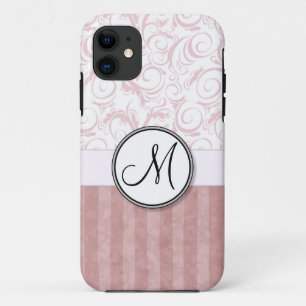 Rosa BlumenBündel u. Streifen mit Monogramm Case-Mate iPhone Hülle