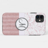 Rosa BlumenBündel u. Streifen mit Monogramm Case-Mate iPhone Hülle (Rückseite (Horizontal))