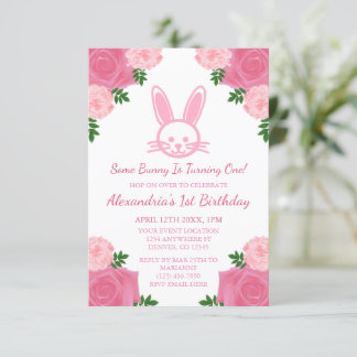 Rosa Blumenbunny zum Geburtstag Einladung