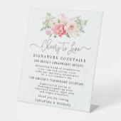 Rosa Blumencocktails Hochzeit Bar Zeichen Sockelschild (Vorderseite)