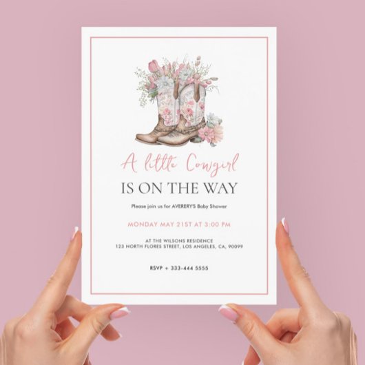 Rosa Blumencowgirl Stiefel und Green Bay Dusche Einladung