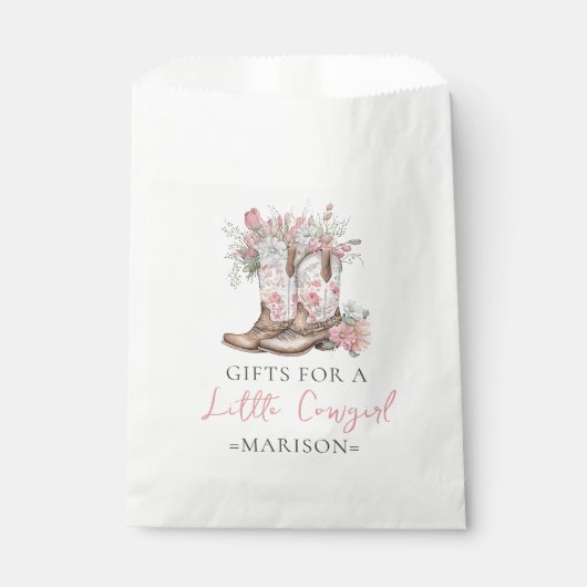 Rosa Blumencowgirl Stiefel und Green Bay Dusche Geschenktütchen (Vorderseite)