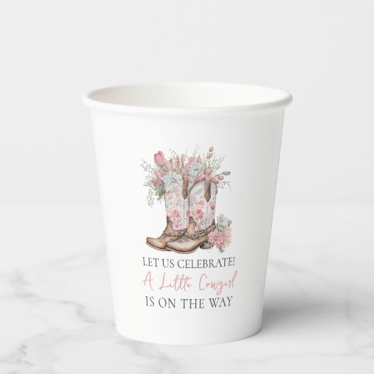 Rosa Blumencowgirl Stiefel und Green Bay Dusche Pappbecher (Rückseite)