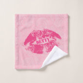 Rosa Blumendach und Hot-Pink-Lippen Badhandtuch Set (Waschlappen)