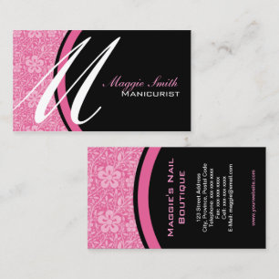 Rosa Blumendamast-Monogramm Visitenkarte