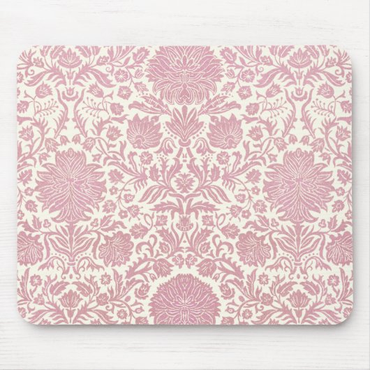 Rosa Blumendamast-Muster Mousepad (Vorne)