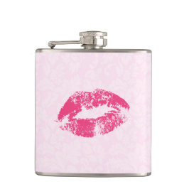 Rosa BlumenDamast und Lippen Flachmann