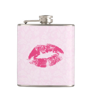 Rosa BlumenDamast und Lippen Flachmann