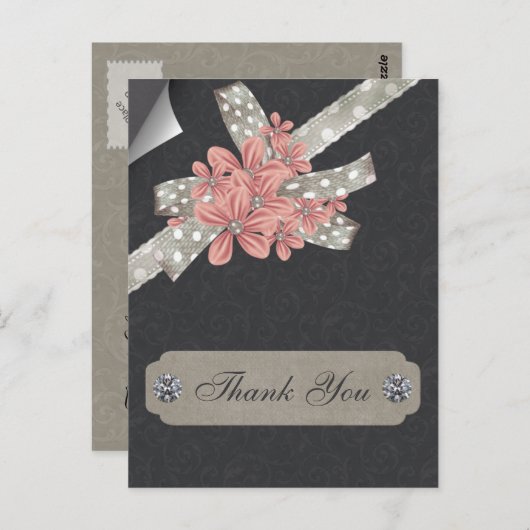 Rosa Blumendanken Postkarte (Vorne/Hinten)