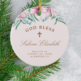 Rosa Blumendärme Taufe personalisiert Gott segne Keramik Ornament