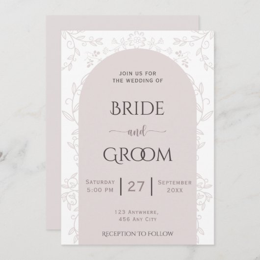 Rosa Blumendesign & Goldene Rose Touch Hochzeit Einladung (Vorne/Hinten)