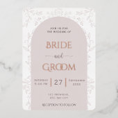 Rosa Blumendesign & Goldene Rose Touch Hochzeit Folieneinladung (Vorderseite)