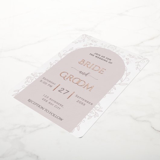 Rosa Blumendesign & Goldene Rose Touch Hochzeit Folieneinladung (Gedreht)