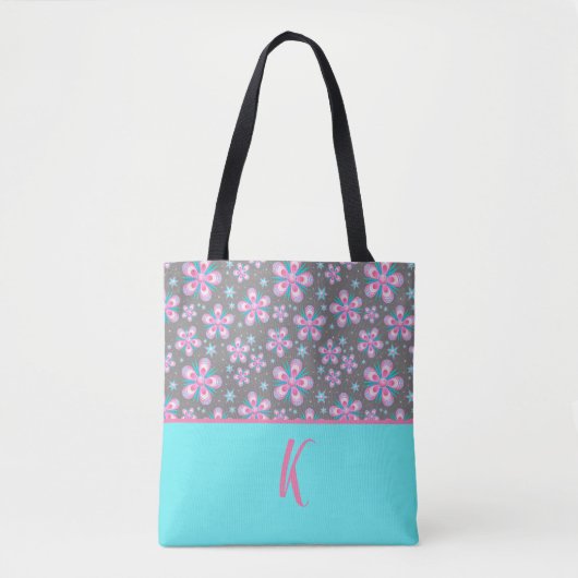 Rosa Blumendesign Personalisiert Tasche (Vorderseite)