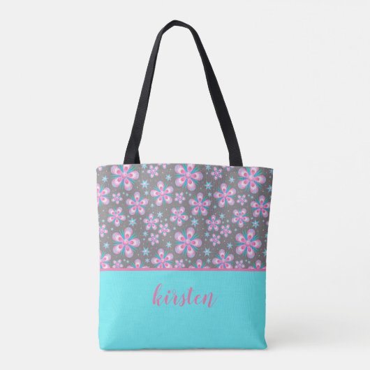 Rosa Blumendesign Personalisiert Tasche (Rückseite)