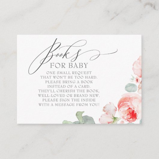 Rosa Blumendusche Bücher für Baby Begleitkarte (Vorderseite)