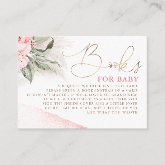 Rosa Blumendusche Bücher für Baby Begleitkarte (Vorderseite)
