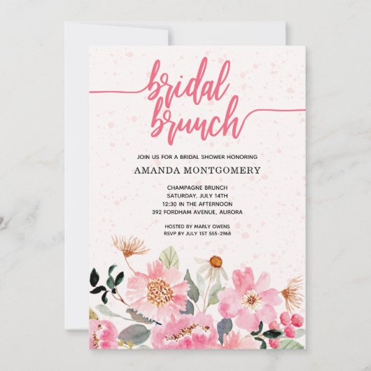 Rosa Blumendusche Einladung (Vorderseite)