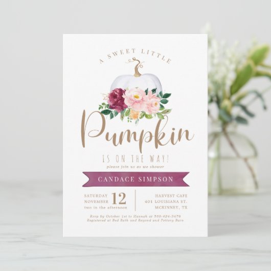 Rosa Blumendusche Einladung (Stehend Vorderseite)