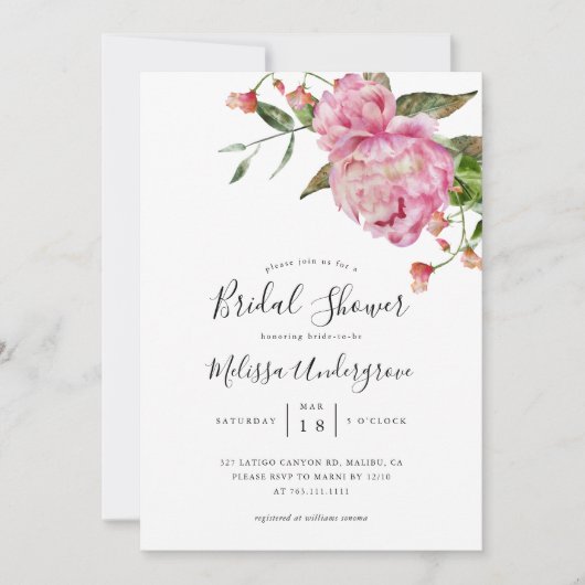 Rosa Blumendusche Einladung (Vorderseite)