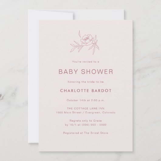 Rosa Blumendusche Einladung (Vorderseite)