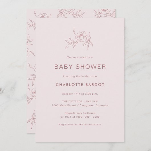 Rosa Blumendusche Einladung (Vorne/Hinten)