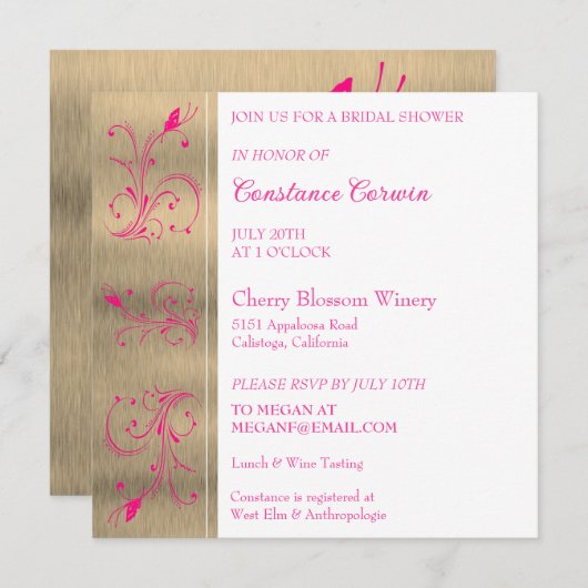 Rosa Blumendusche Einladung (Vorne/Hinten)