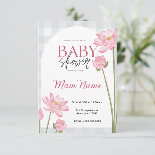 Rosa Blumendusche Einladung (Stehend Vorderseite)