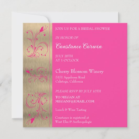 Rosa Blumendusche Einladung (Vorderseite)