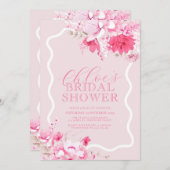 Rosa Blumendusche Einladung - Keira (Vorne/Hinten)