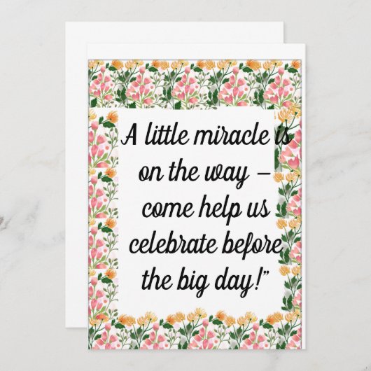 Rosa Blumendusche Einladung | "Little Mirac (Vorne/Hinten)