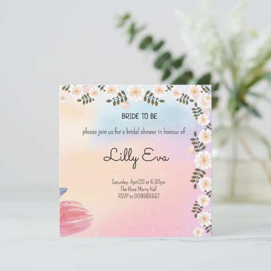 Rosa Blumendusche Einladungskarte Einladung (Stehend Vorderseite)