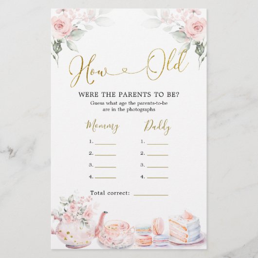 Rosa Blumendusche Tee Party Wie alt Eltern (Vorderseite)