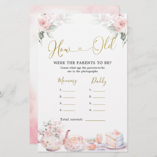 Rosa Blumendusche Tee Party Wie alt Eltern (Vorne/Hinten)