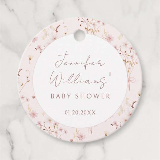 Rosa Blumendusche Wildblume Mädchen Dusche Danke Geschenkanhänger (Vorderseite)