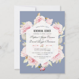 Rosa Blumendusty Blaue geometrische Probe Abendess Einladung