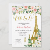 Rosa Blumeneiffel Paris Bridal Dusche Einladung (Vorderseite)