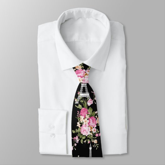 Rosa BlumenEiffelturm auf Schwarzem Krawatte (Gebunden)