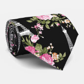 Rosa BlumenEiffelturm auf Schwarzem Krawatte (Gerollt)